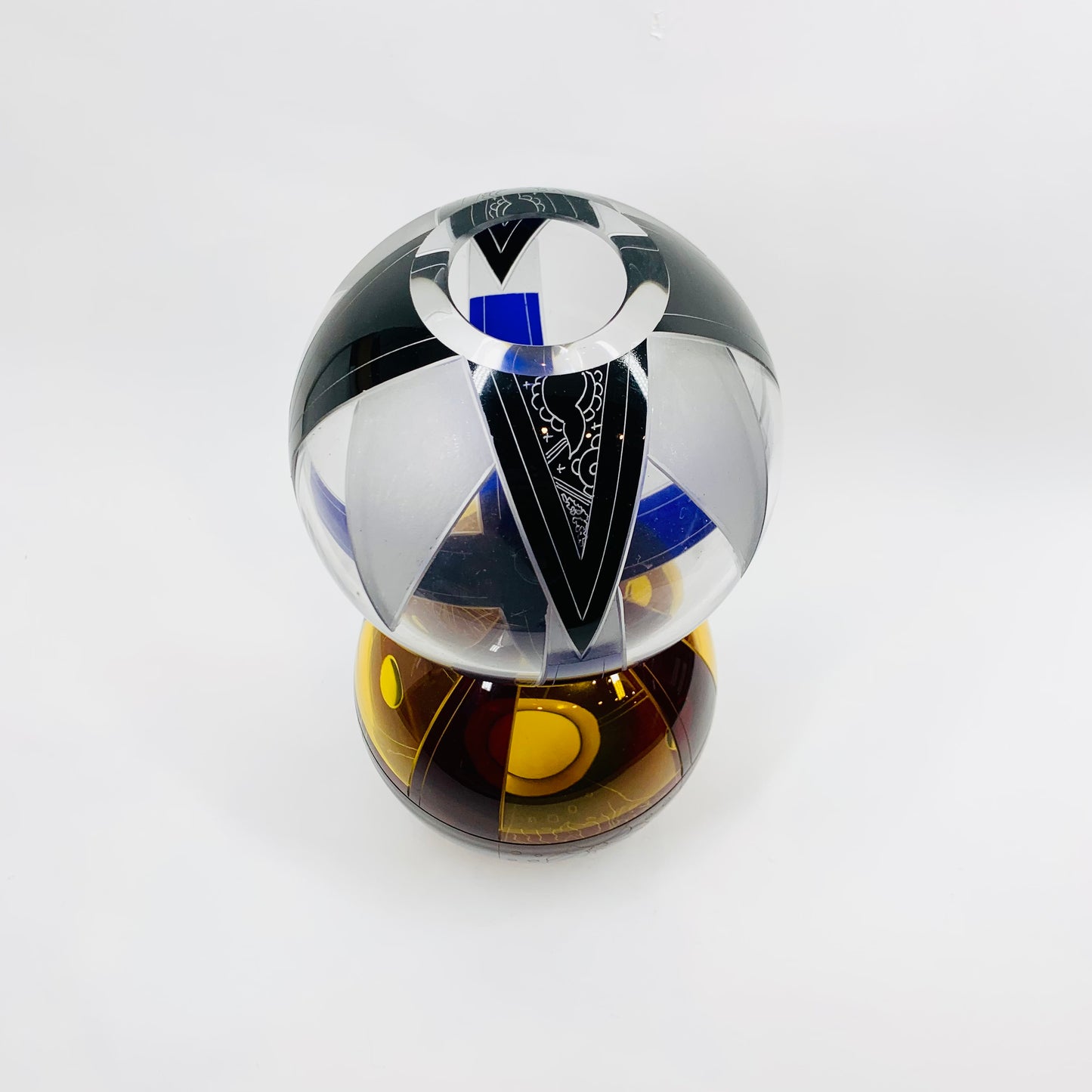 Antique Art Deco black and cobalt blue enamel globe glass posy vase by Karl Palda
