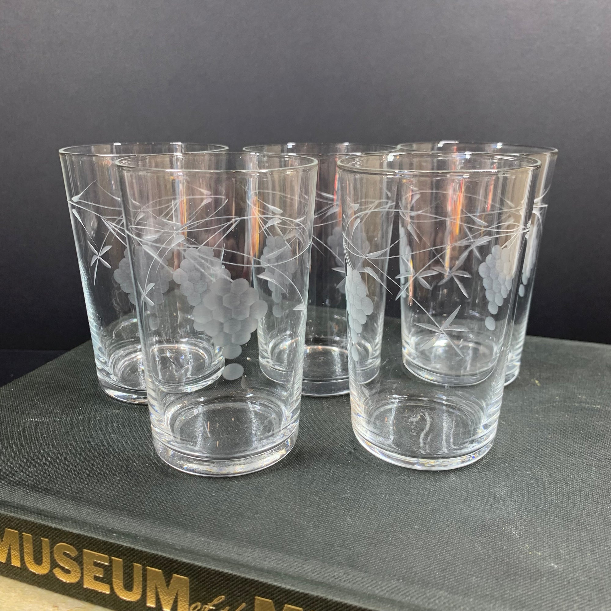 Rare 1940s hand etched glass tumblers