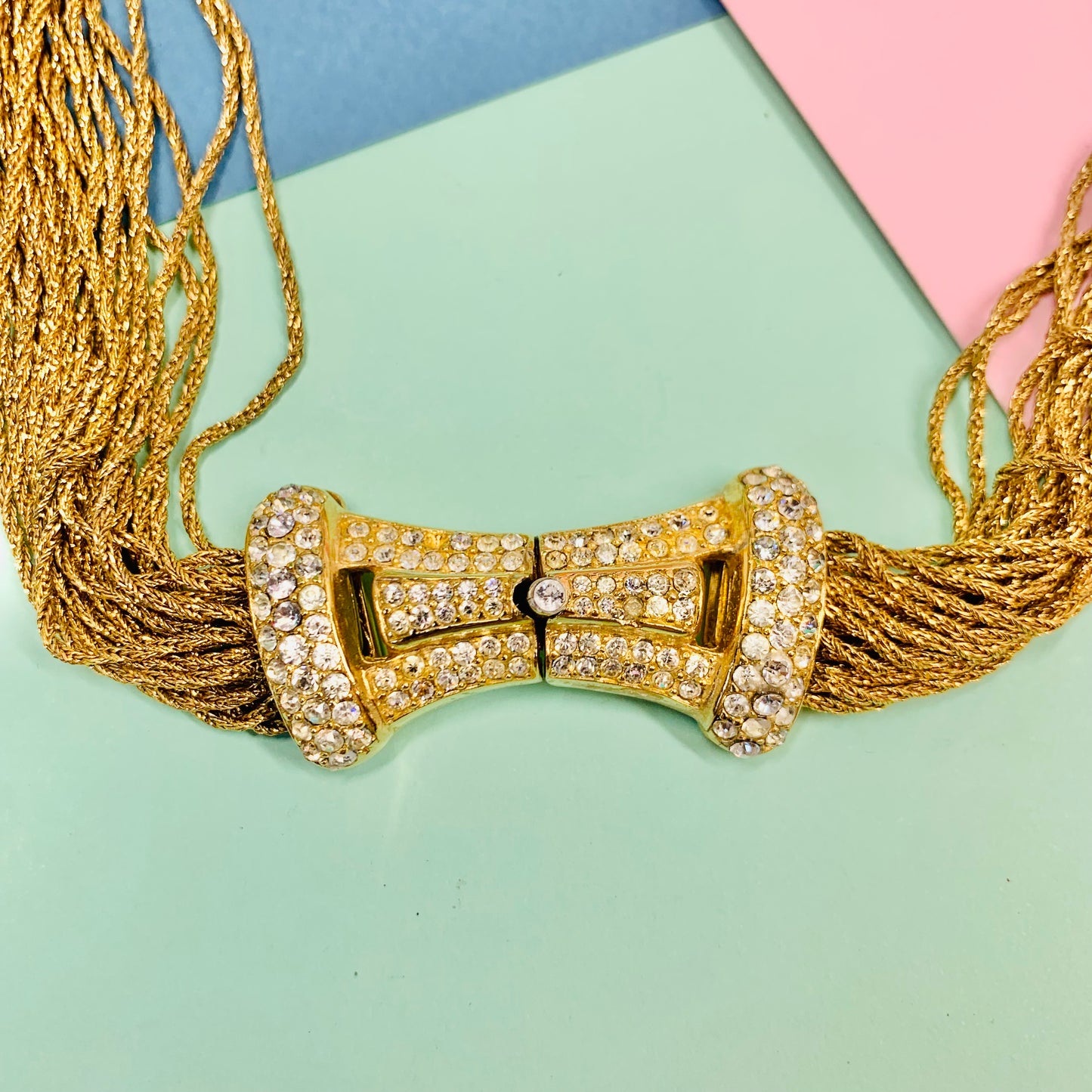 Extremely rare 1975 signed Christian Dior gold plated multi-strands statement necklace