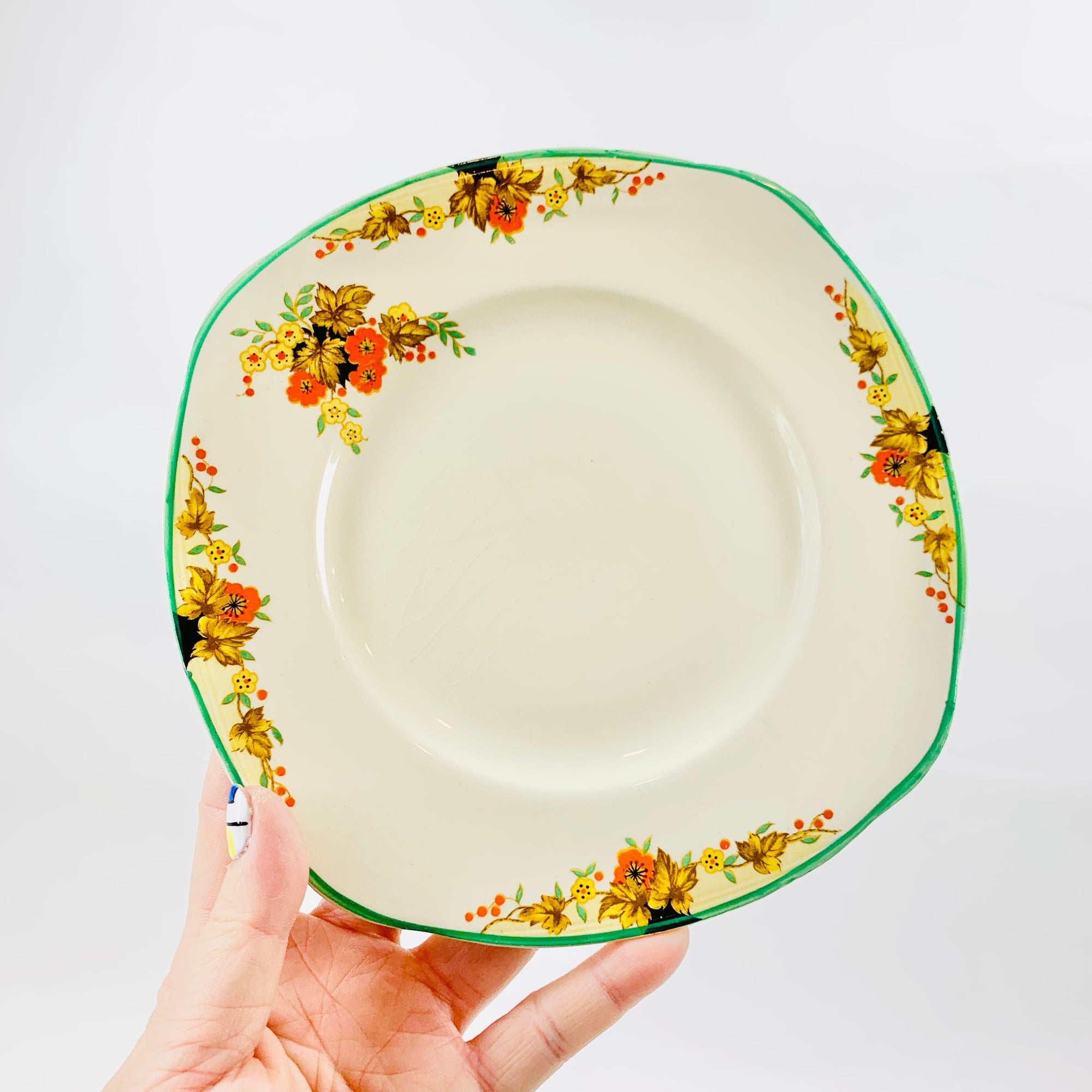 Burleigh Ware Zenith Art Deco Hand Painted Porcelain Coffee Cup and Matching Saucer