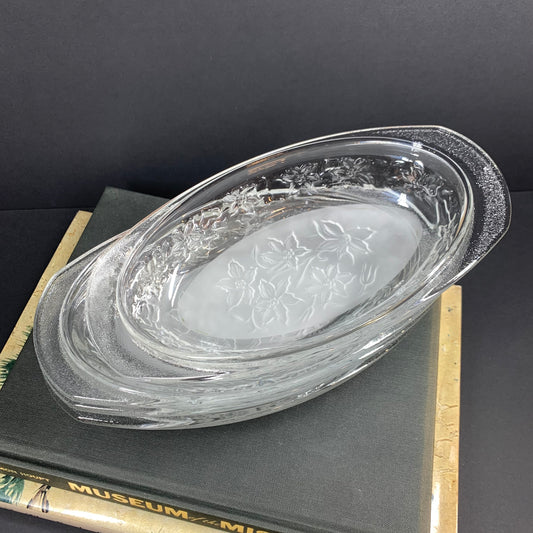 Vintage frosted base glass casserole dish
