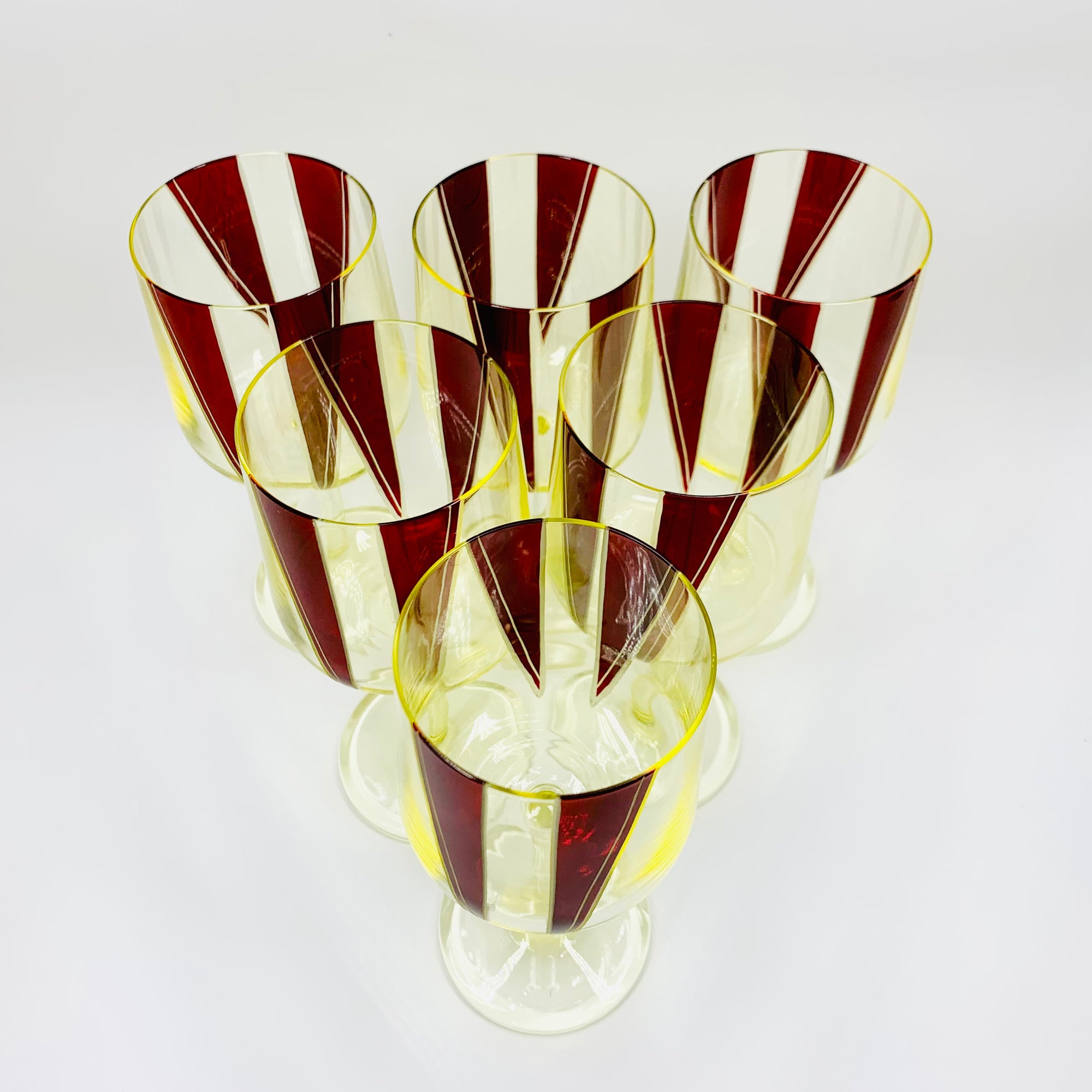 Extremely extremely rare antique Art Deco ruby enamel and citrine glass jug and matching wine glasses set by Karl Palda