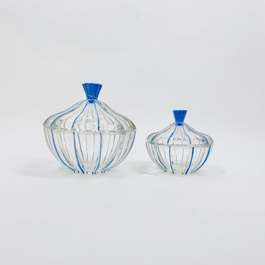 Rare antique hand painted blue Art Deco glass lidded jar