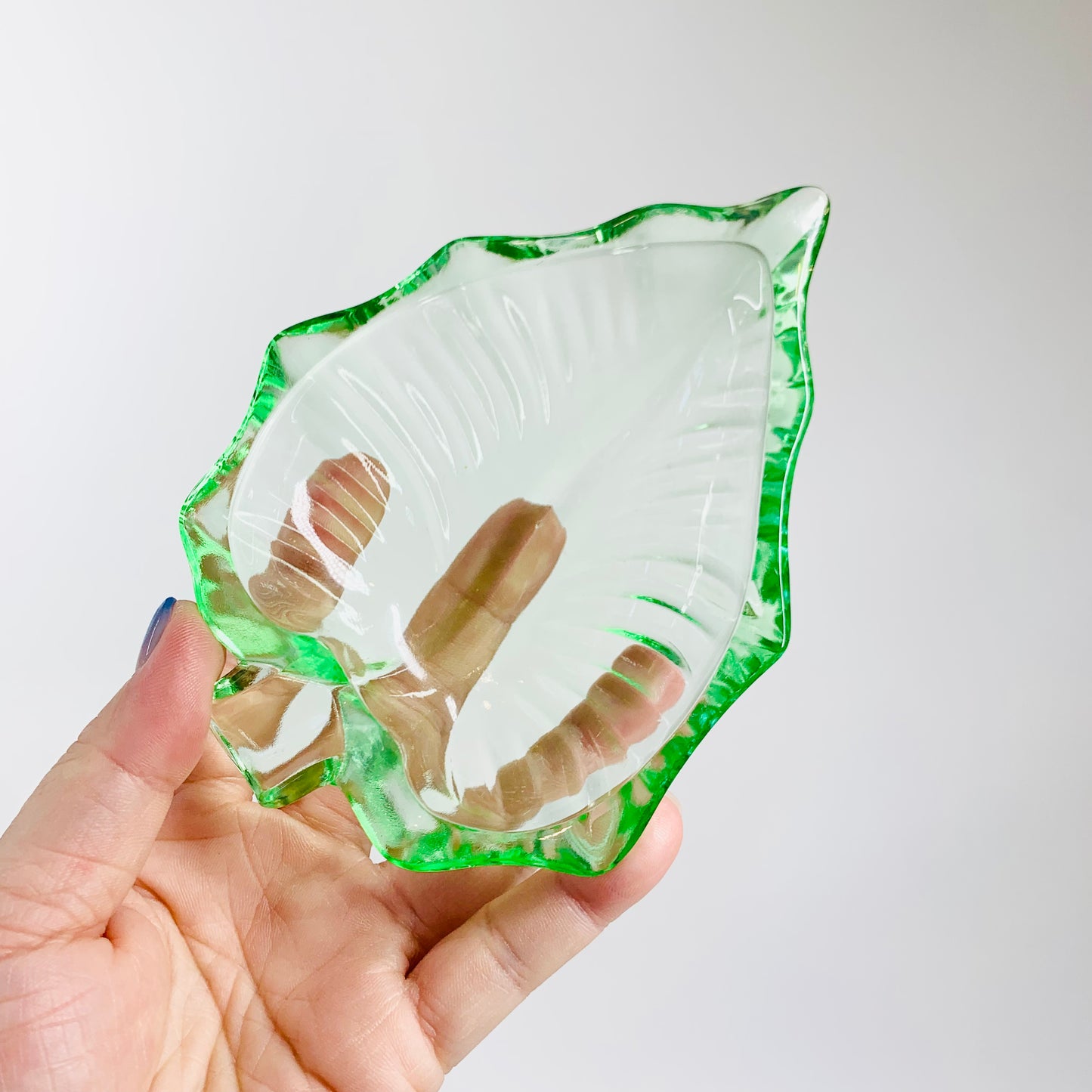 Midcentury harlequin pressed glass leaf shape side plate