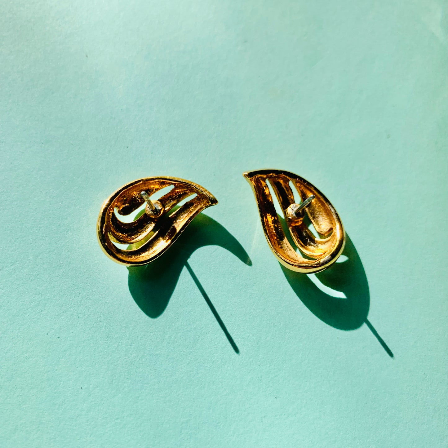 Rare 1960s Barcs triple plated gold waves stud earrings