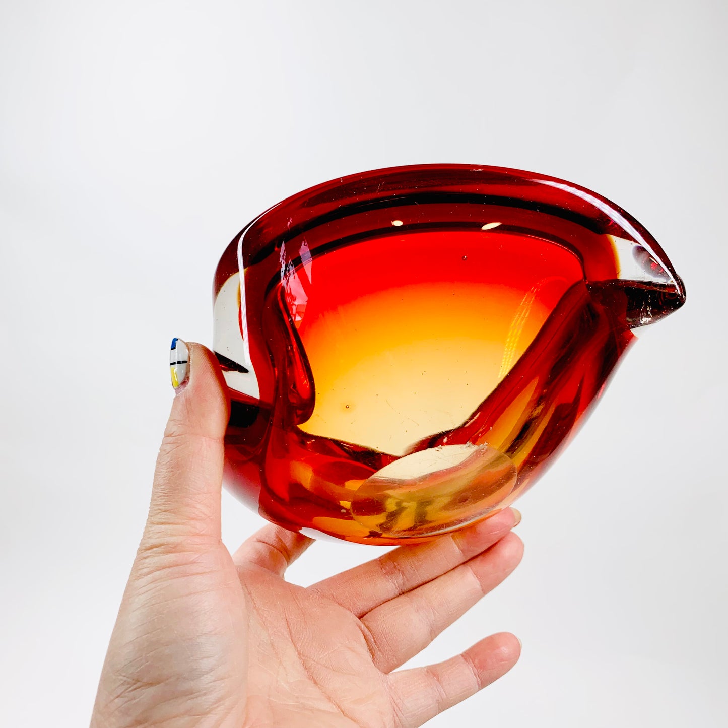 Stunning and rare MCM Murano red orange ombré glass ashtray/bowl