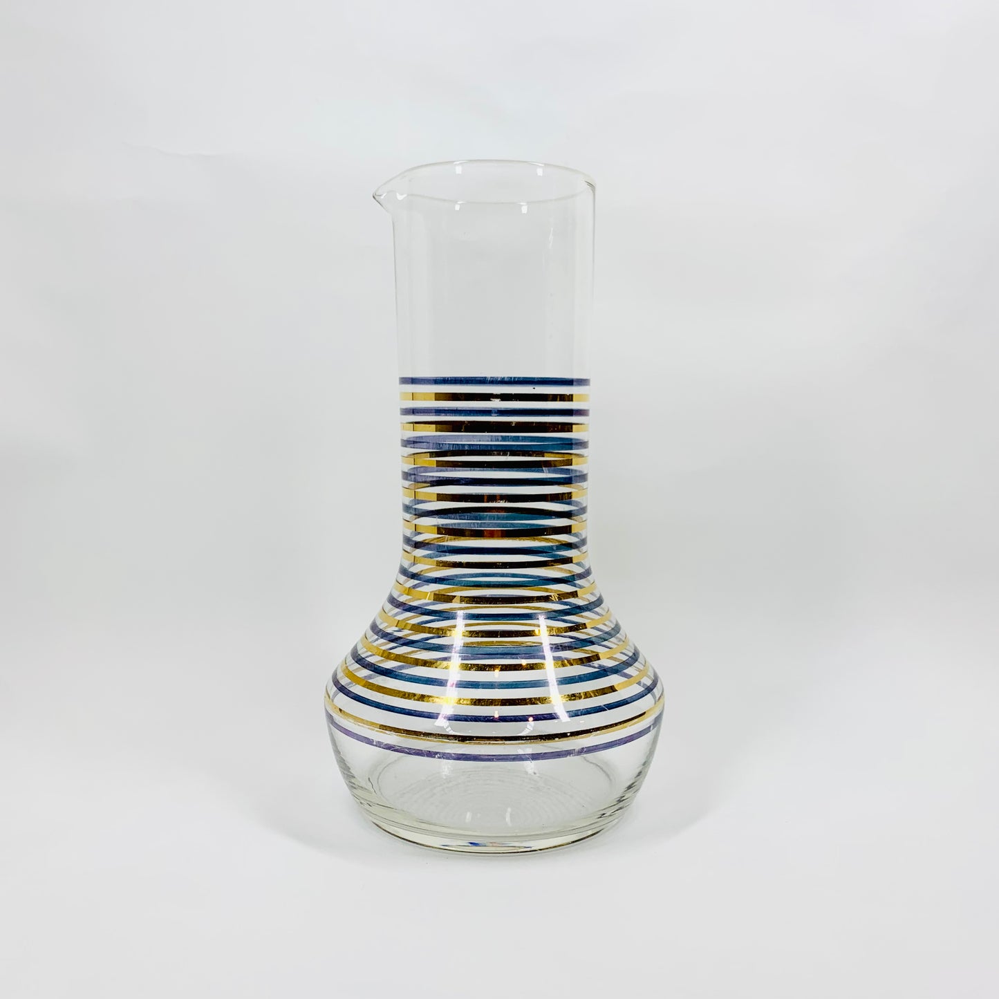 Rare 70s glass carafe with blue and gold gilding