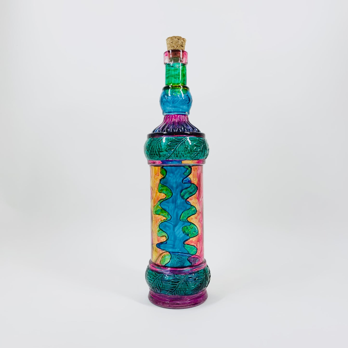 Vintage Spanish hand painted glass bottle