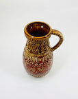Midcentury hand made West German brown red motif pottery jug/vase