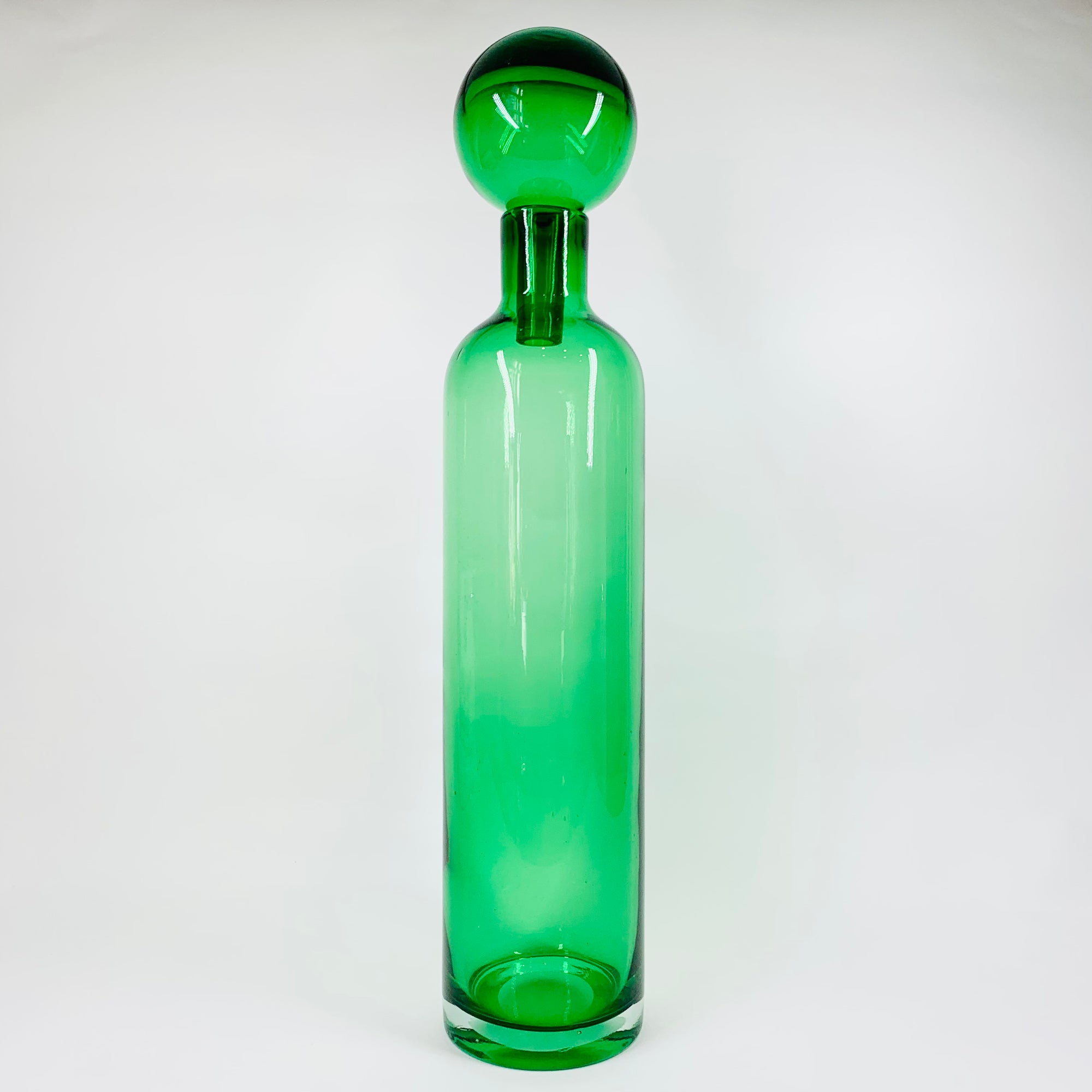 Rare mouth blown vintage Pols Potten green glass decanter bottle with matching stopper