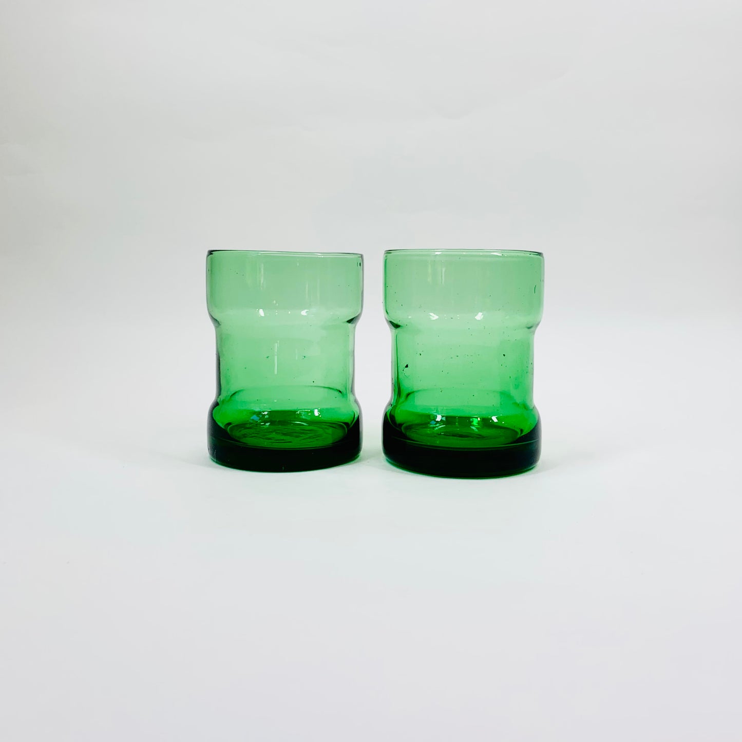 Rare Midcentury Italian green glass set with detachable leather sleeves