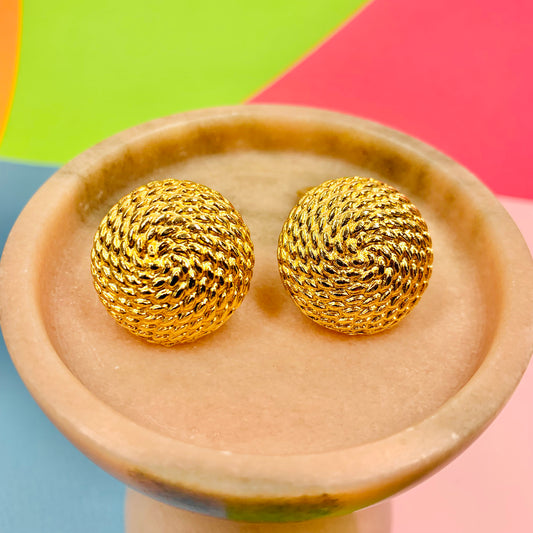 Rare stunning 1960s gold plated clip on rope button earrings