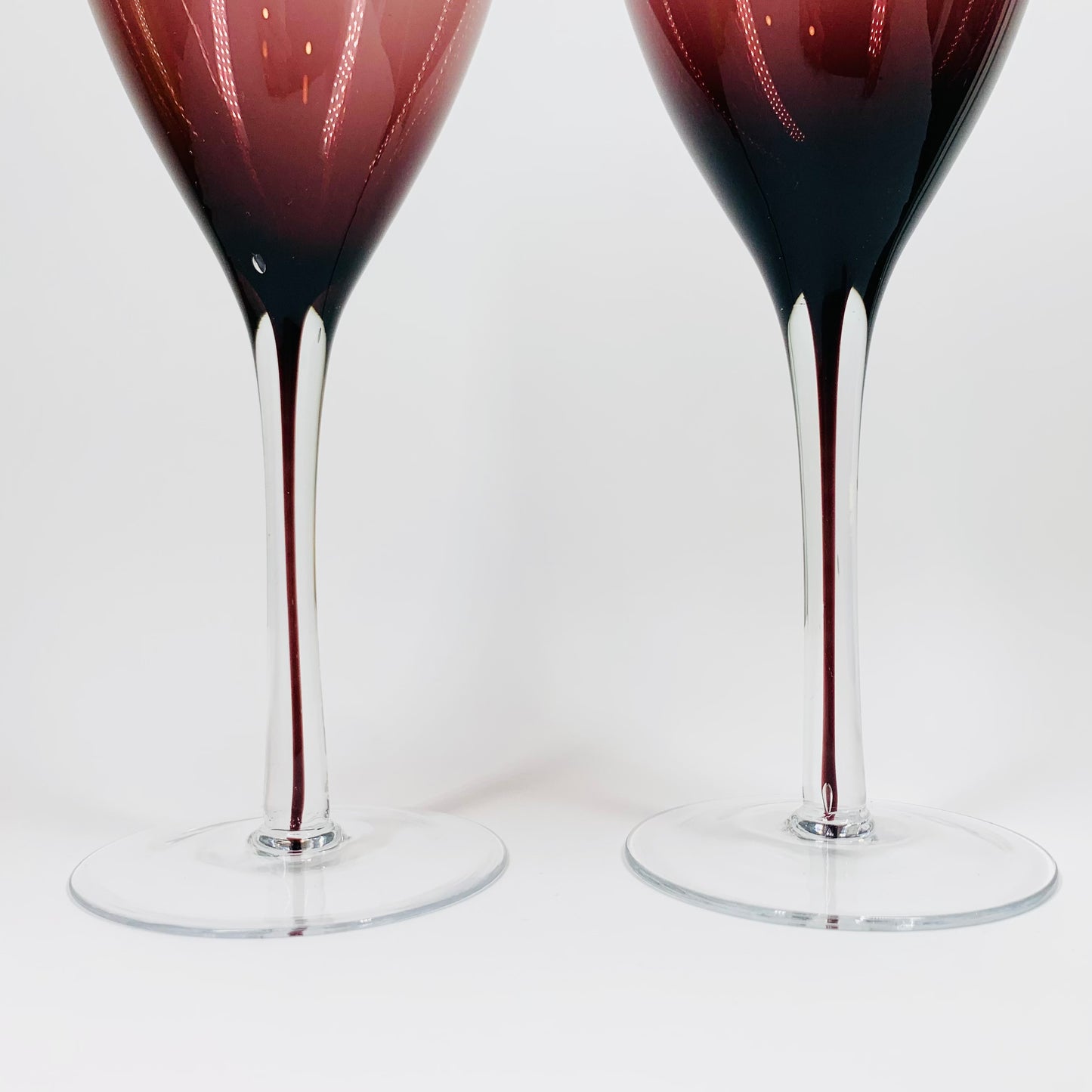 Vintage Kosta Boda hand made amethyst wine glasses with encased amethyst ink