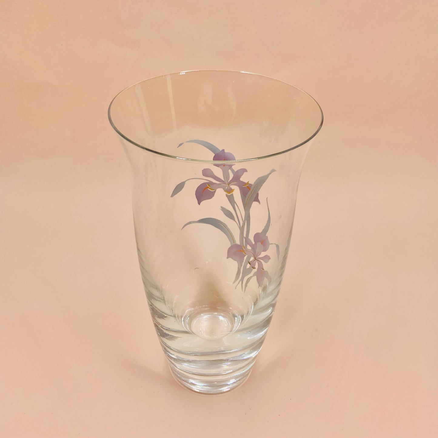 1980s glass vase with laminated floral decoration