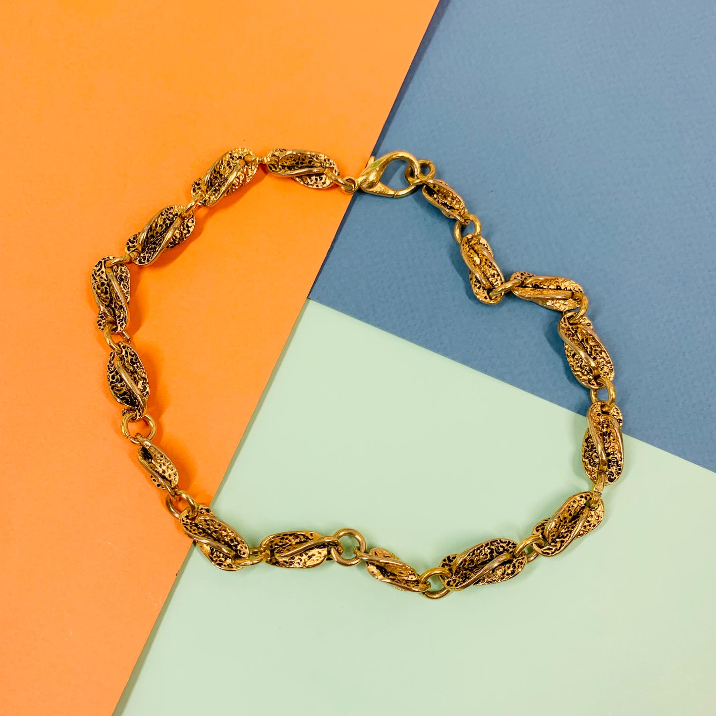 1970s Coro triple plated gold necklace with nugget links