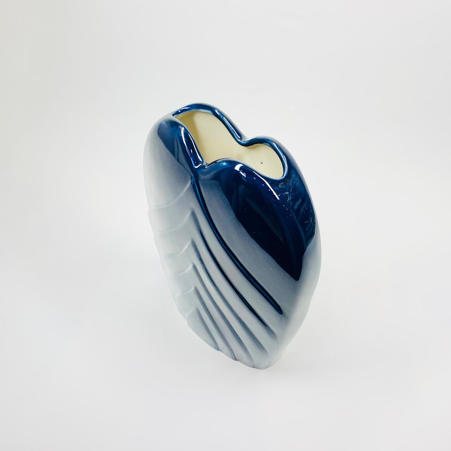 1980s Japanese navy porcelain fan vase