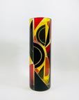 Extremely rare antique Art Deco citrine, black and ruby enamel cylinder glass vase by Karl Palda