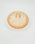Antique pressed pink glass lidded box/sugar bowl with cork lid