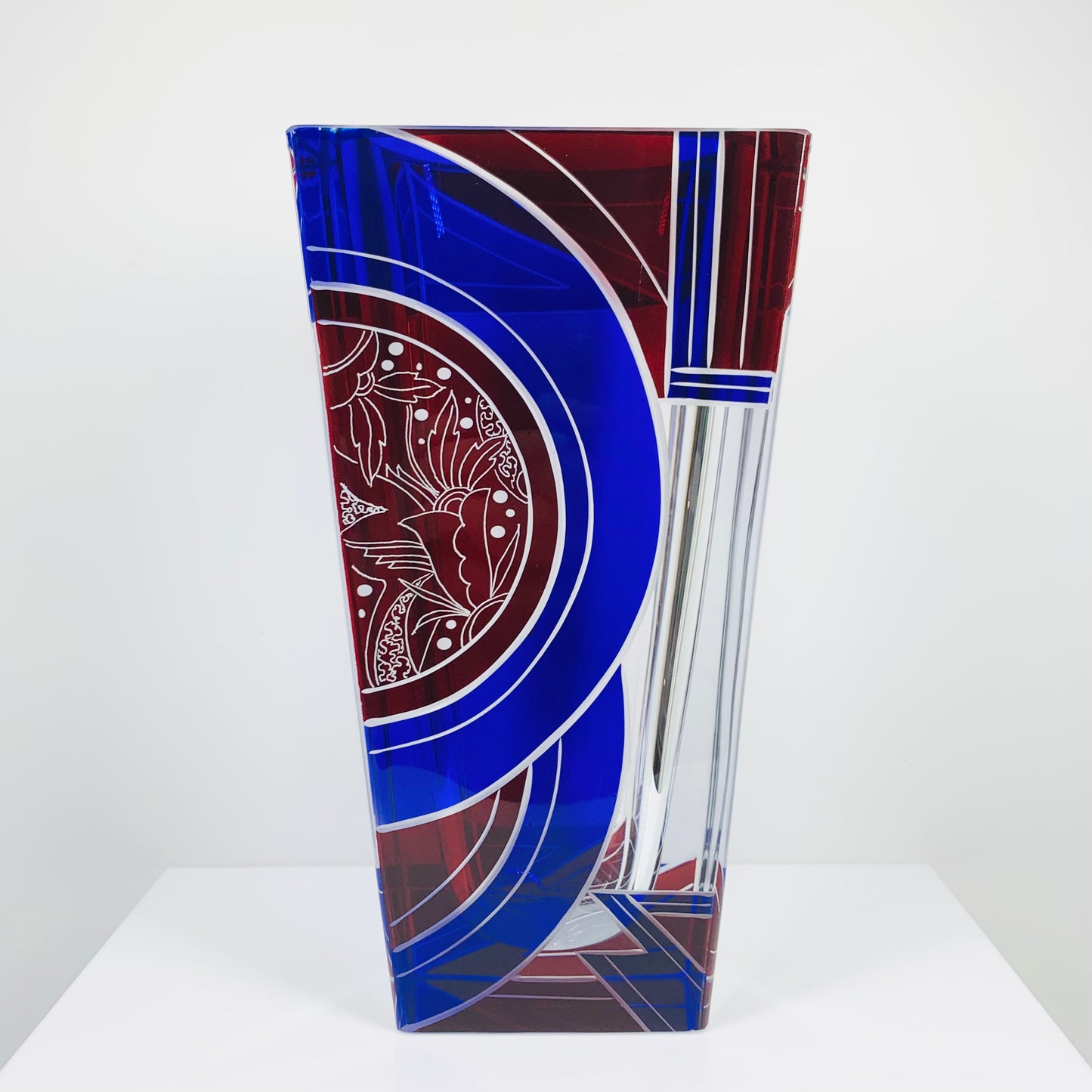 Antique Art Deco cobalt blue and ruby enamel glass vase by Karl Palda