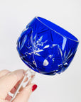 Extremely rare antique cut cameo Hock harlequin crystal wine glasses X-cross pattern