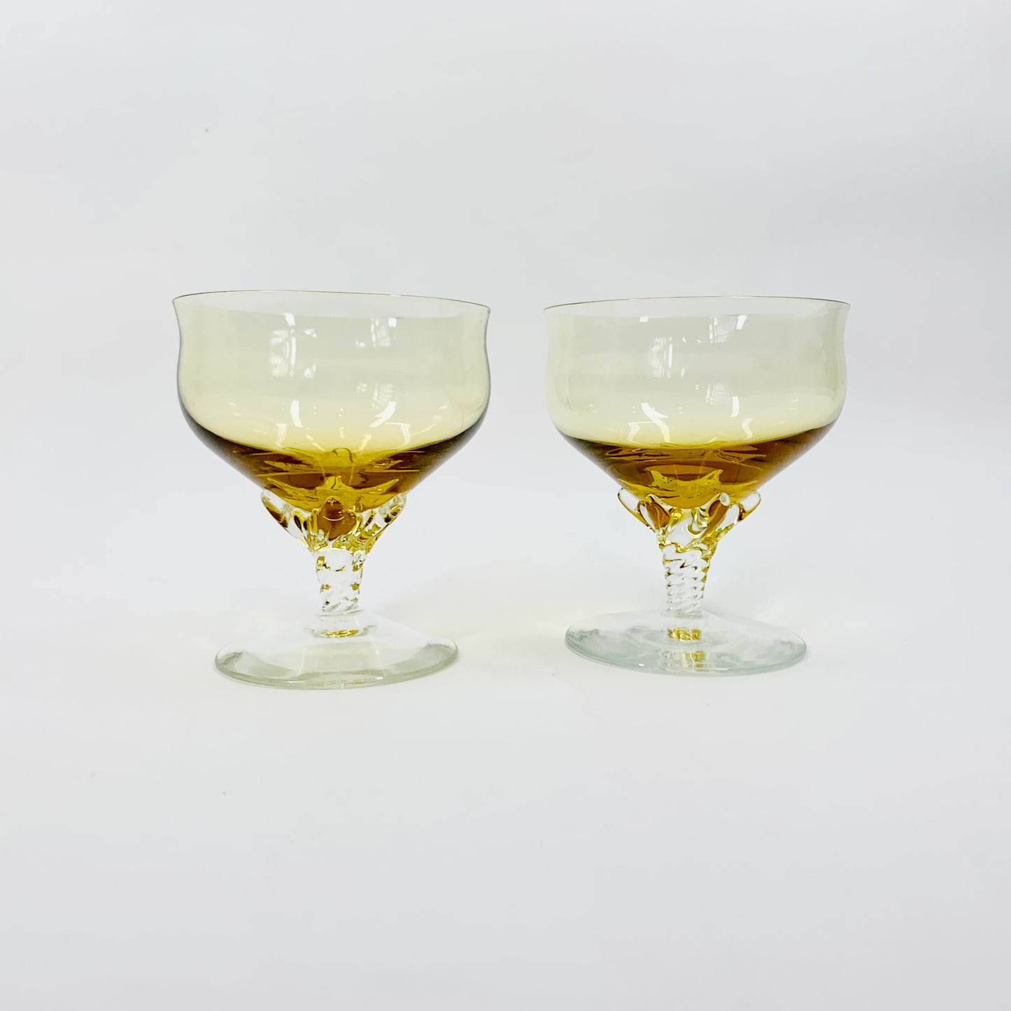Rare Midcentury harlequin clear twist stem glass coupe/dessert bowls