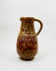 Midcentury hand made West German brown red motif pottery jug/vase