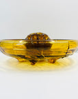 Antique Art Deco amber glass float bowl with matching flower frog