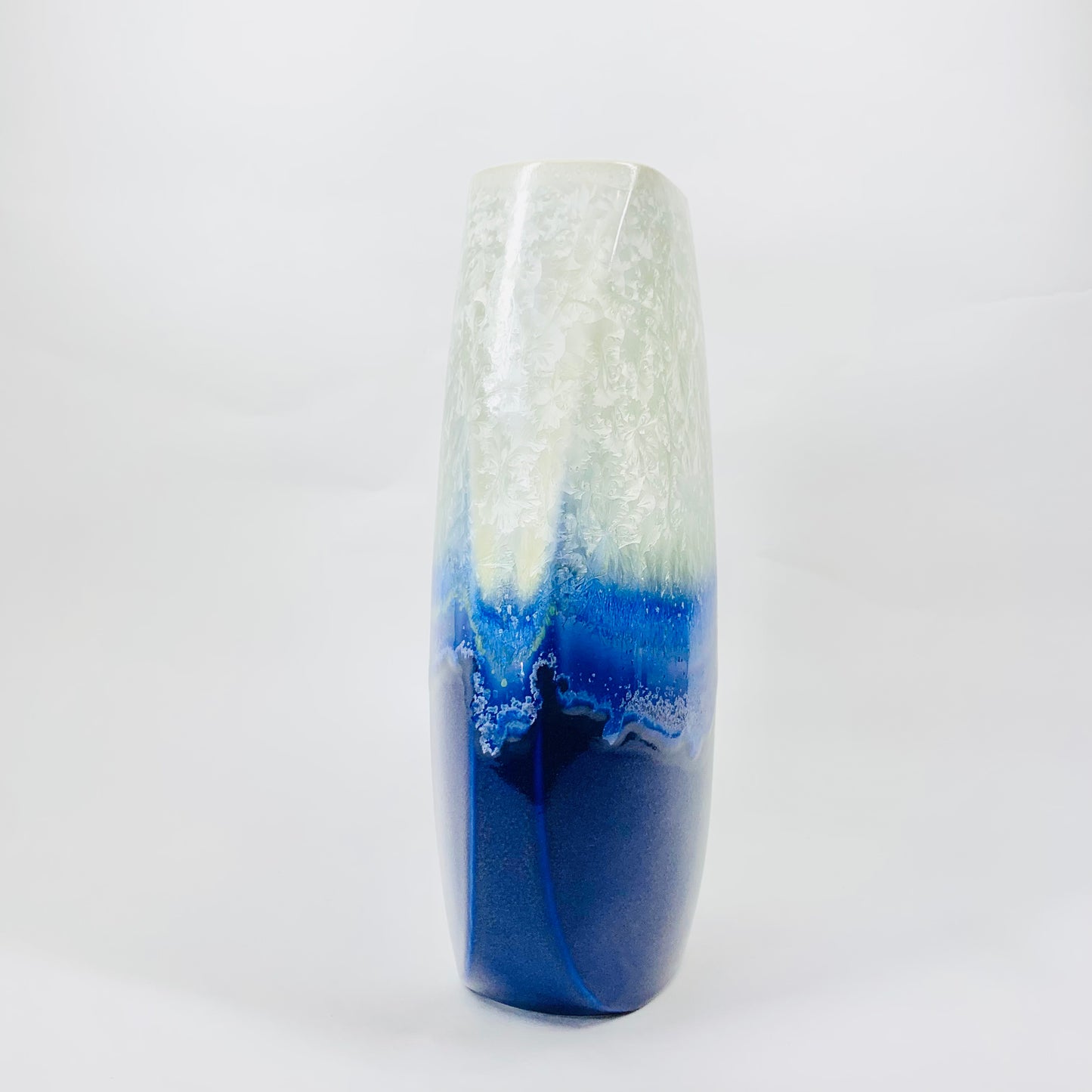 Retro hand made English Julian Teed cobalt blue gradient crystalline pottery vase