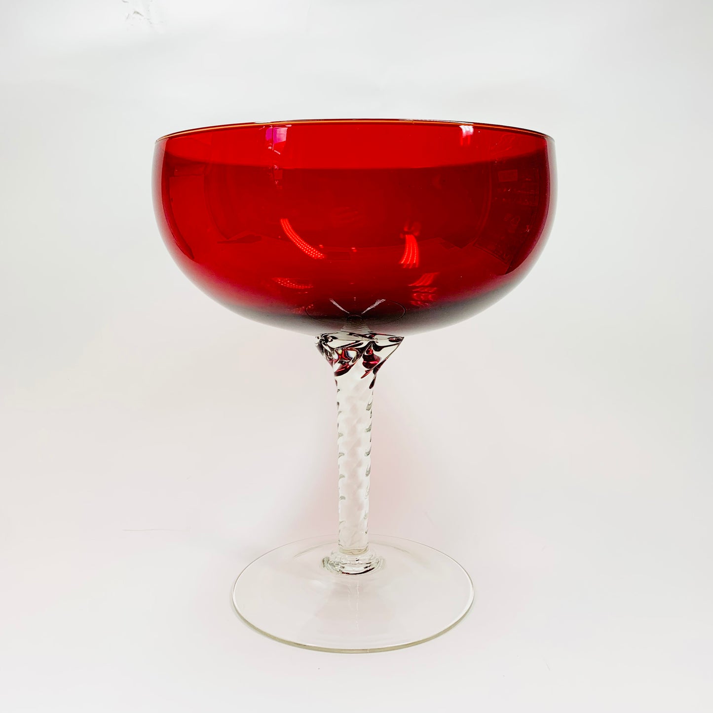 Midcentury large Italian red glass footed bowl