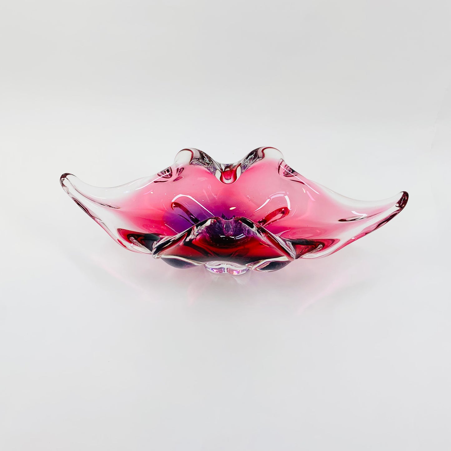 Extremely rare Midcentury  Czech Chribska Glassworks pink & purple sommerso glass Whiskers bowl by Josef Hospodka