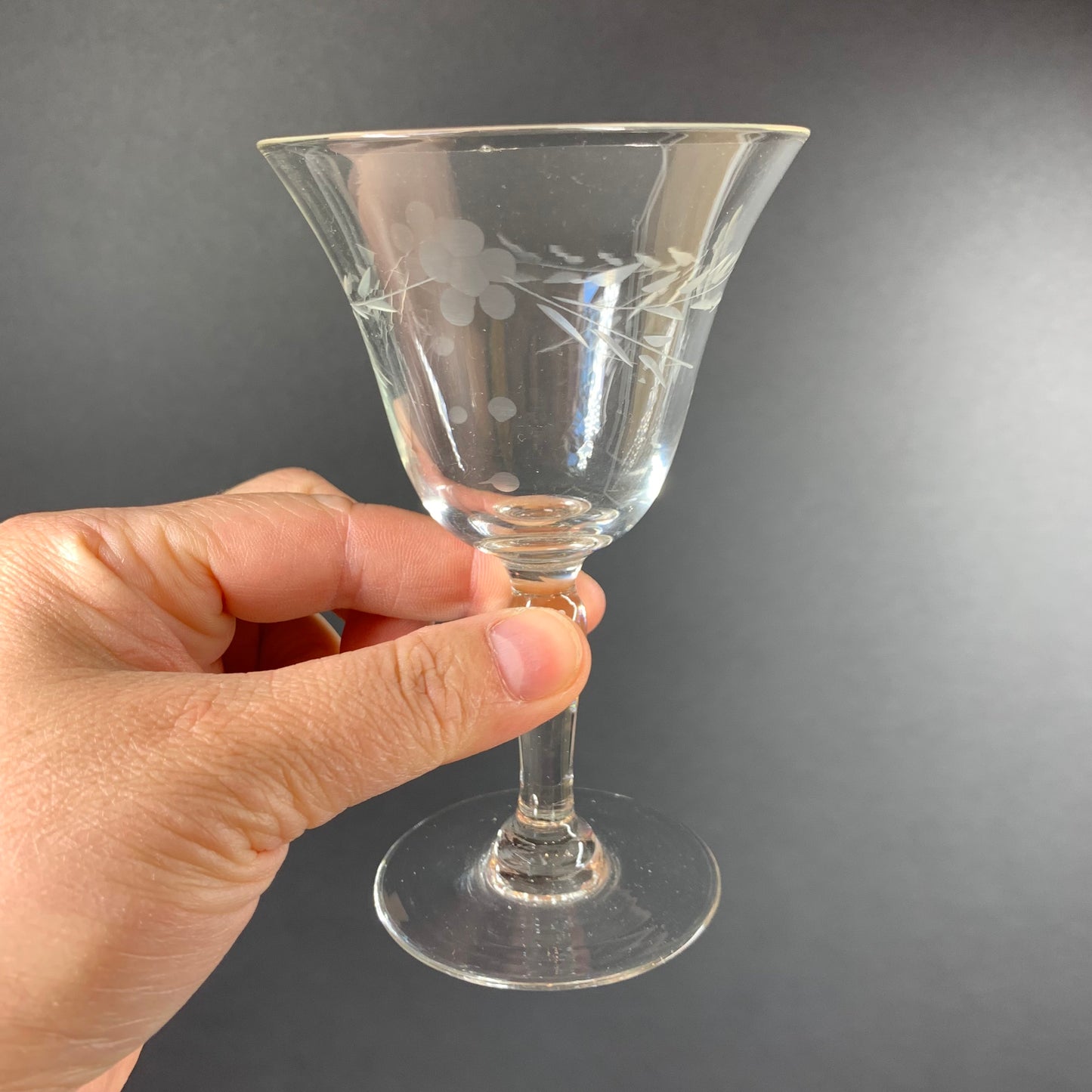 1940s hand etched liqueur glasses