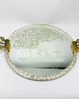 1940s hand etched mirror tray with gold aventurine rope border