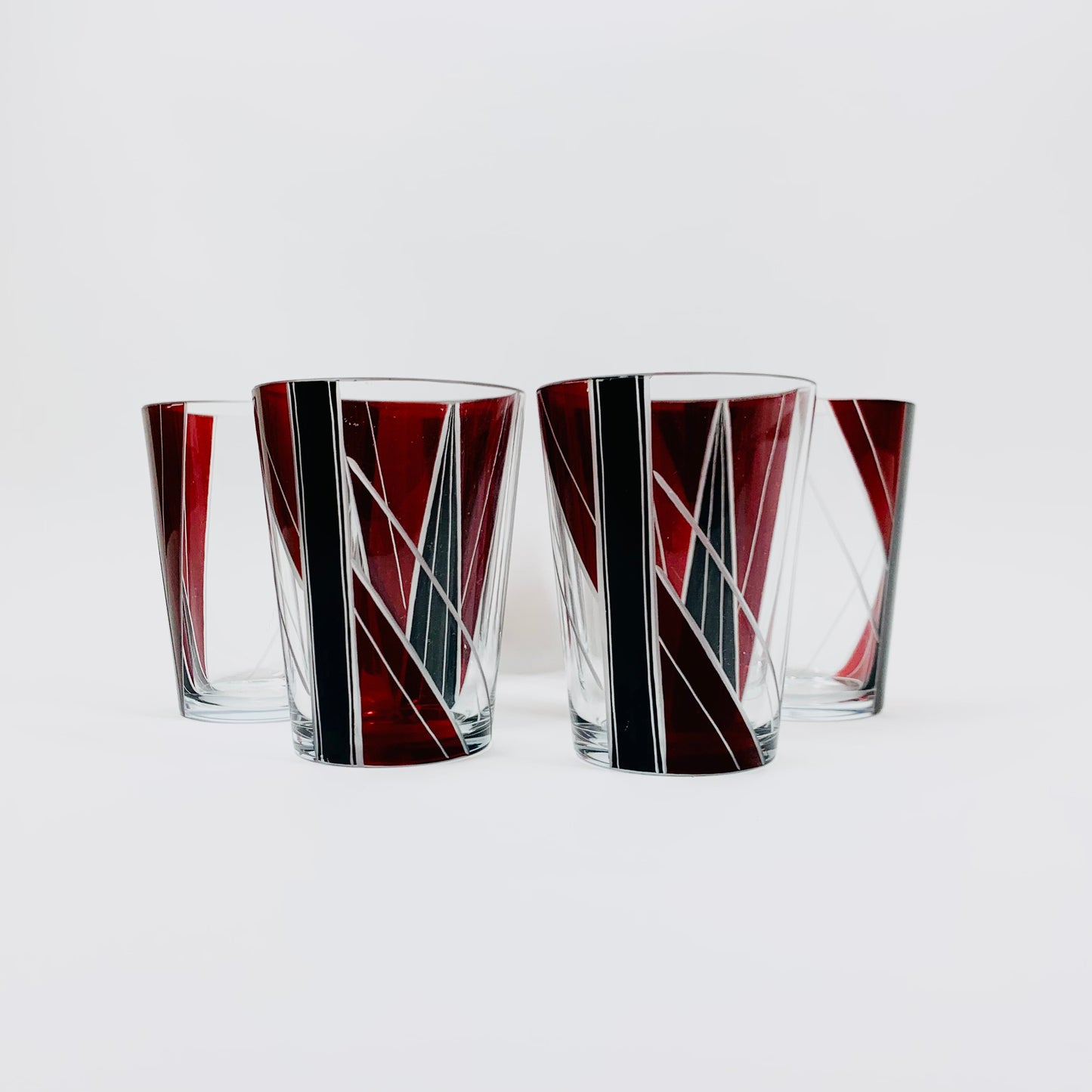 Extremely extremely rare antique Art Deco ruby and black enamel jug and matching glasses set by Karl Palda