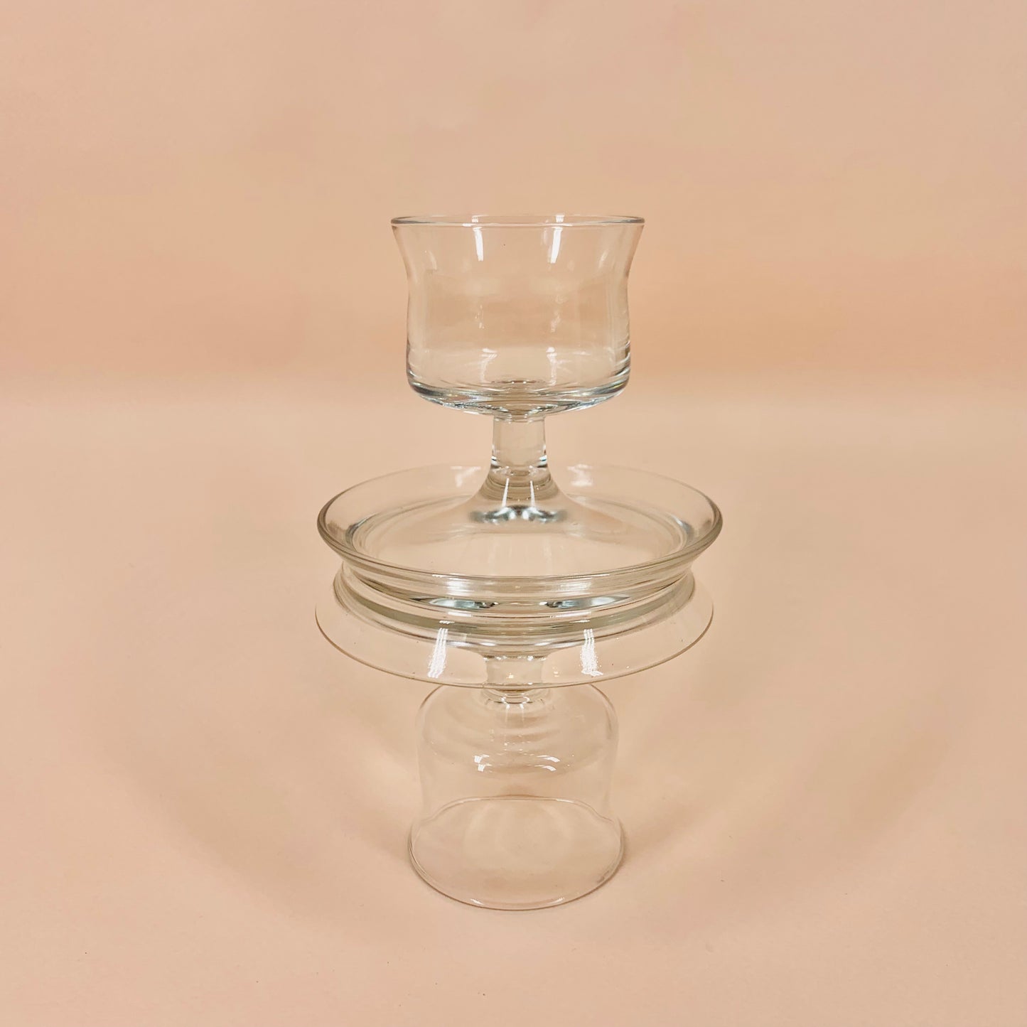 Vintage Scandinavian glass candle holders with catchment base