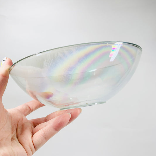 Midcentury iridescent clear small glass bowl