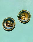1960s Italian hand painted blue tie dye enamel button clip on earrings