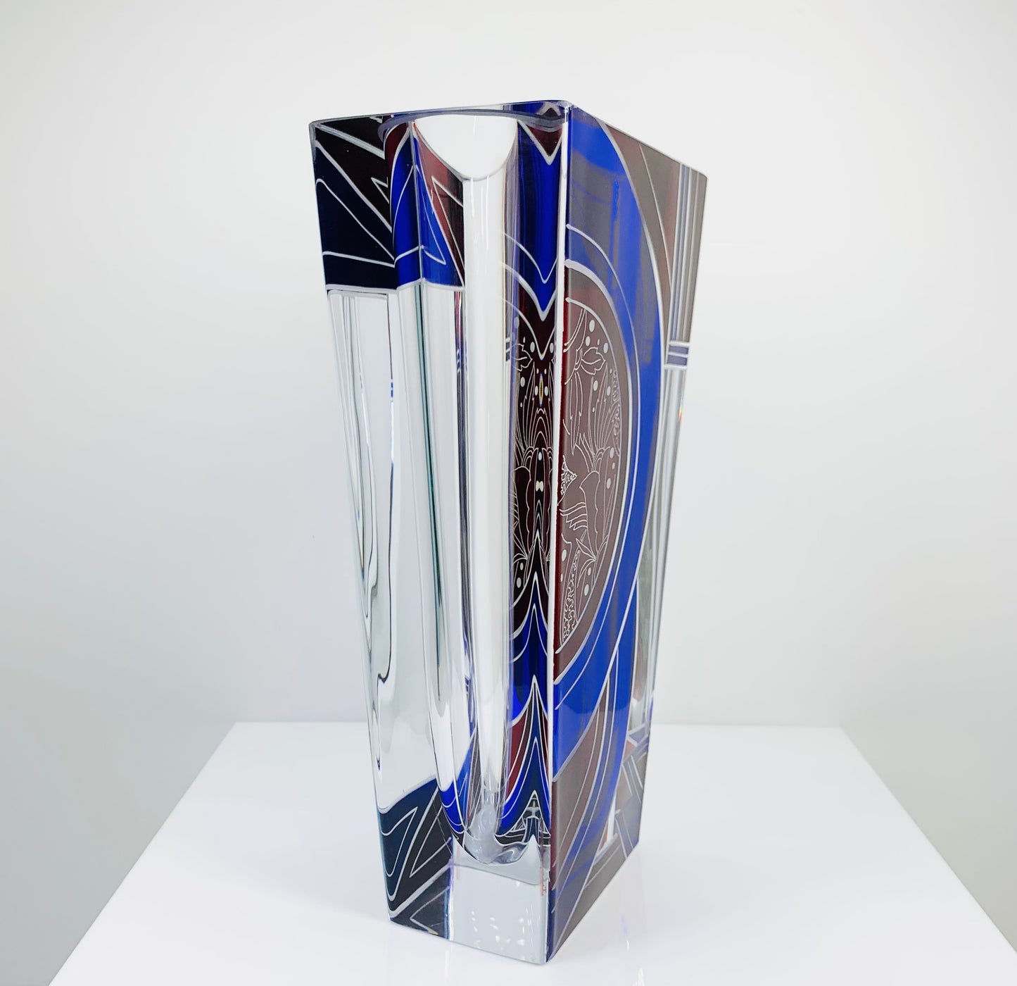Antique Art Deco cobalt blue and ruby enamel glass vase by Karl Palda