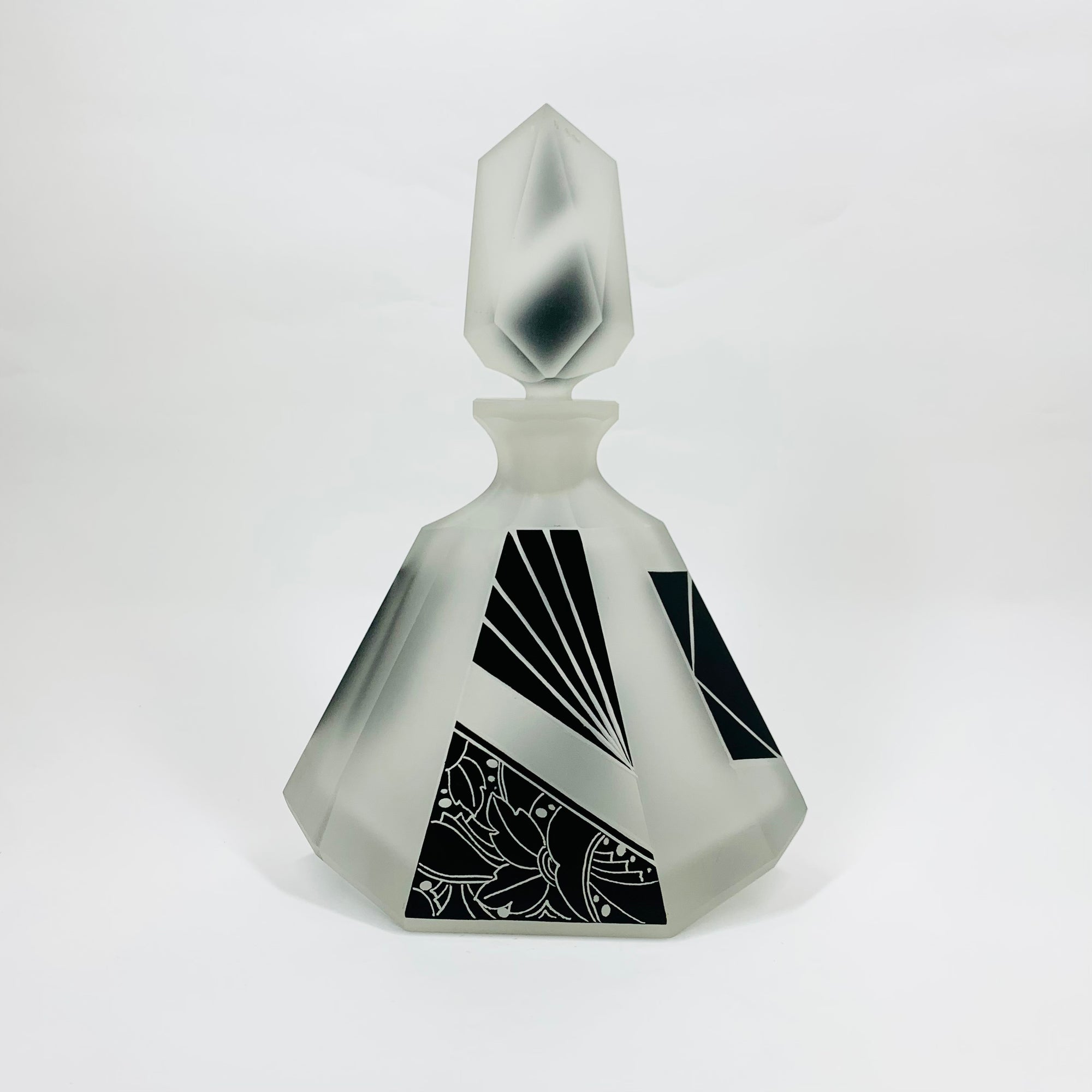 Extremely extremely rare antique Art Deco black enamel decanter satin glass set by Karl Palda