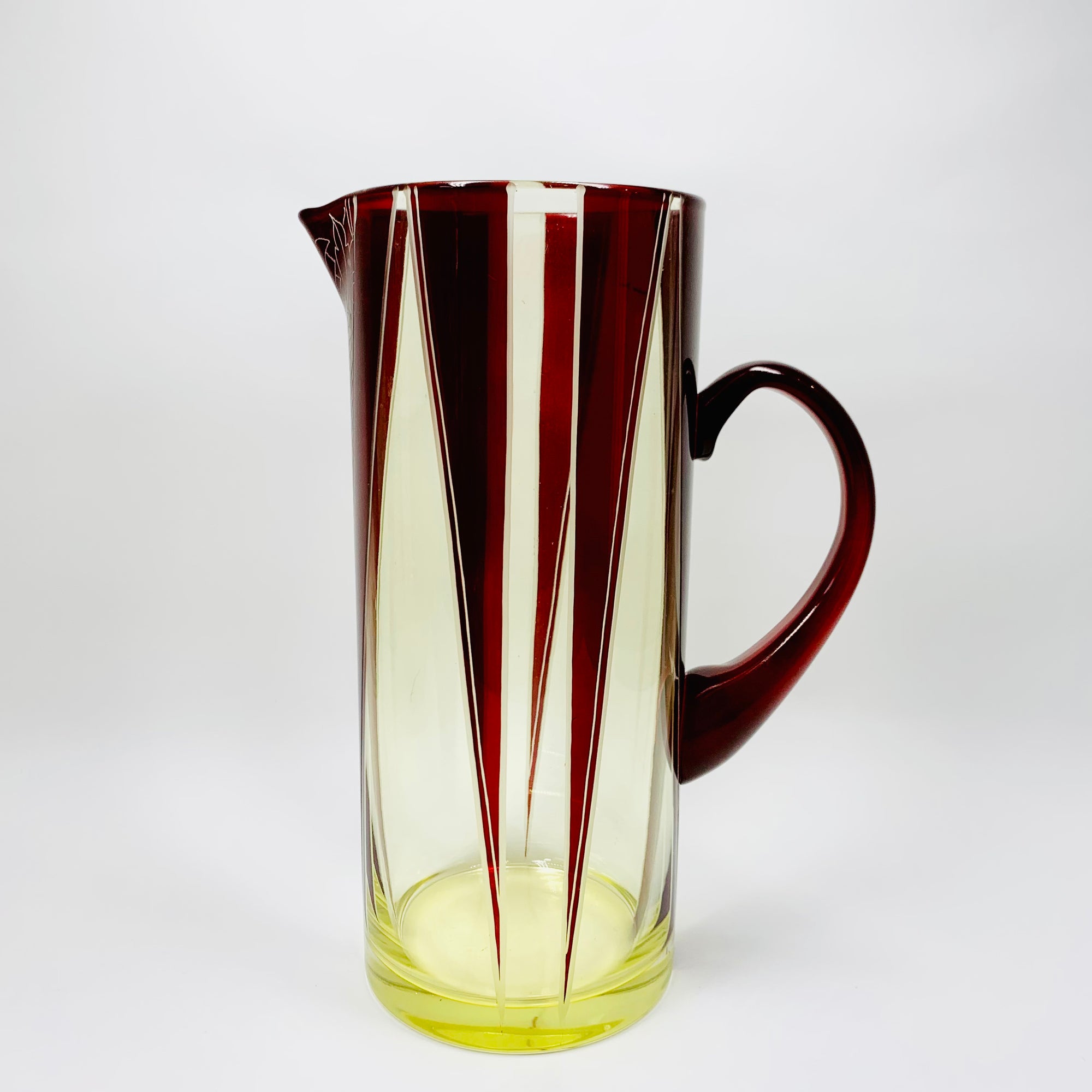 Extremely extremely rare antique Art Deco ruby enamel and citrine glass jug and matching wine glasses set by Karl Palda