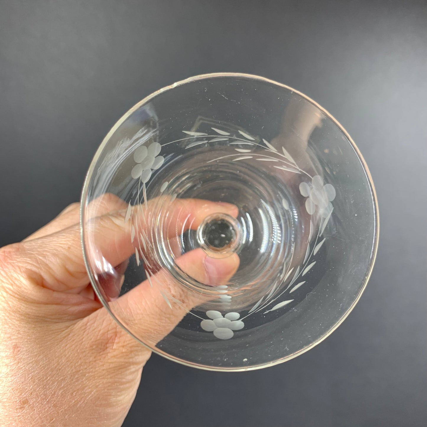 1940s hand etched liqueur glasses