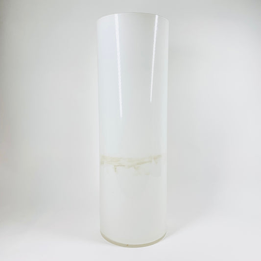 Tall 1980s cased white glass vase with beige waves