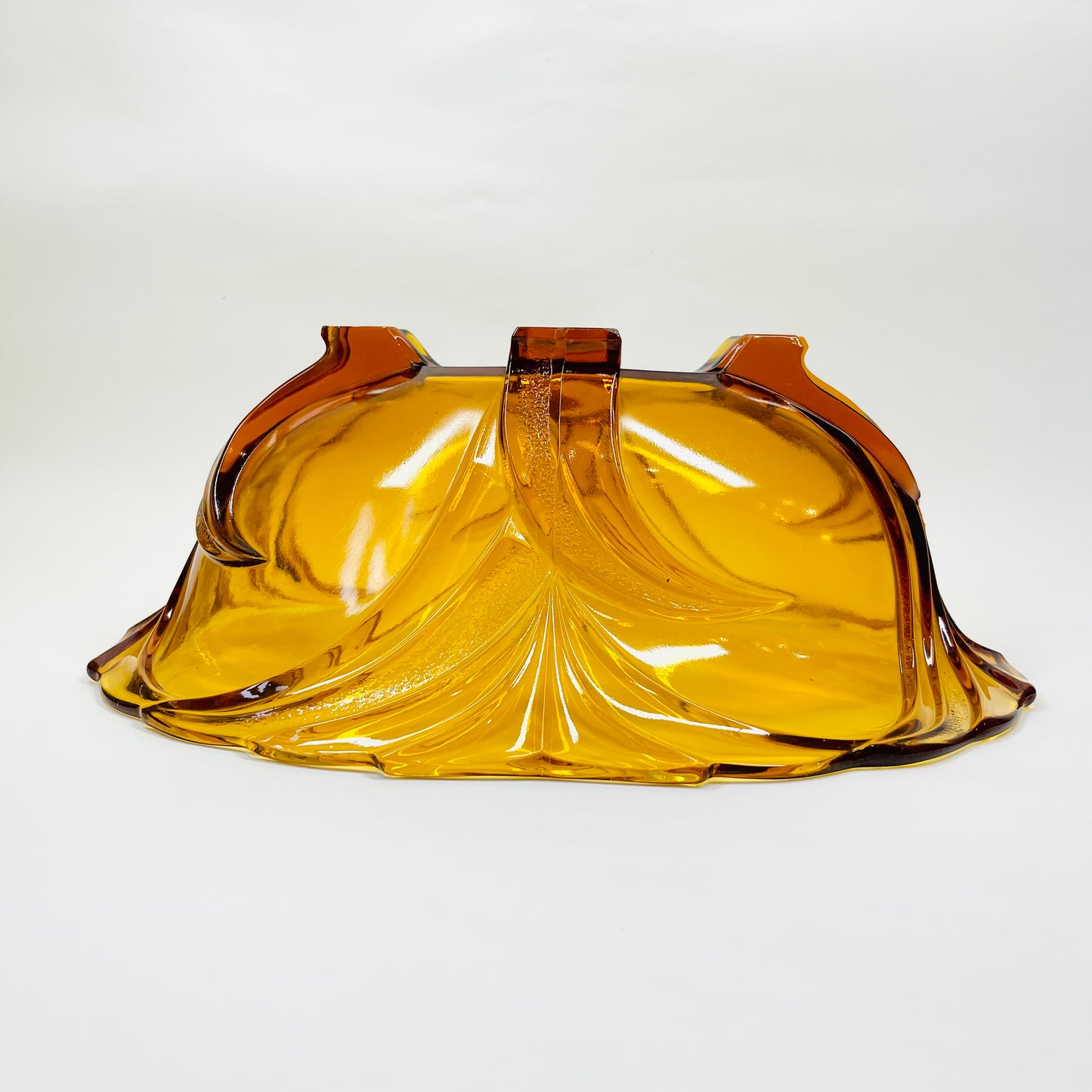 Art Deco sail pattern amber footed glass bowl