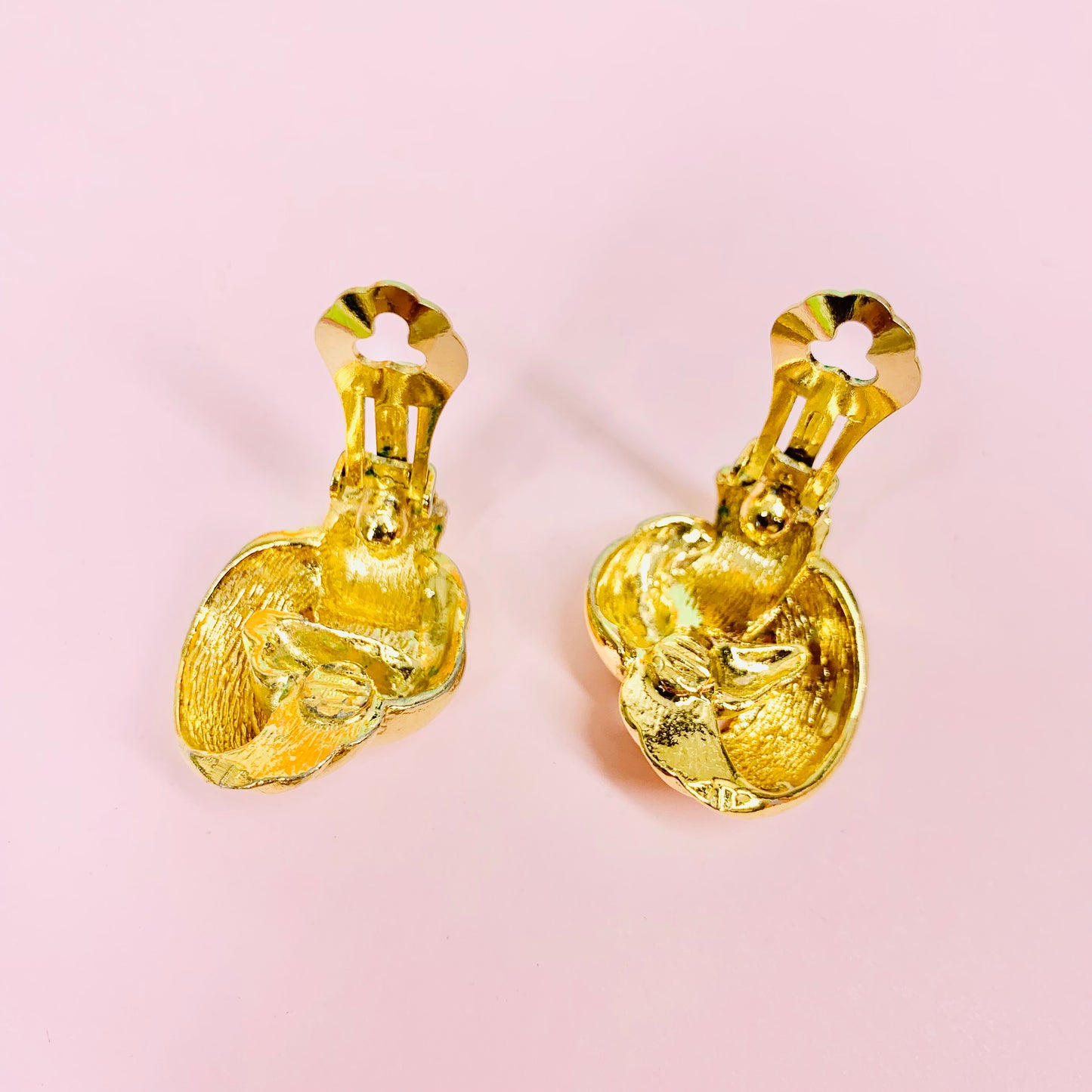 Rare 1980s French triple gold plated clip on knot earrings