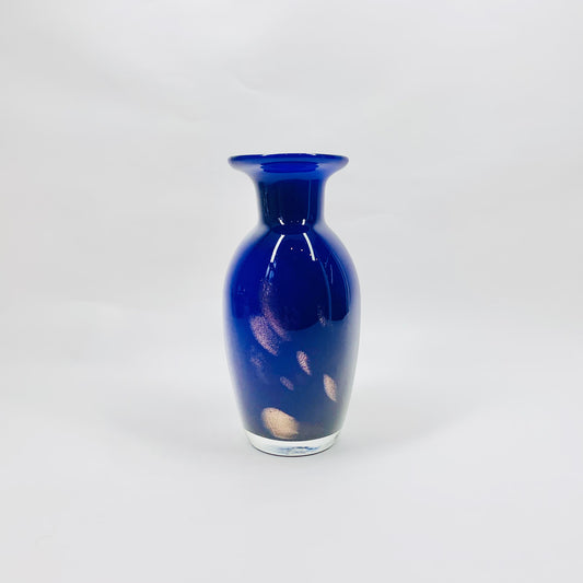 Vintage Italian blue art glass posy vase with aventurine