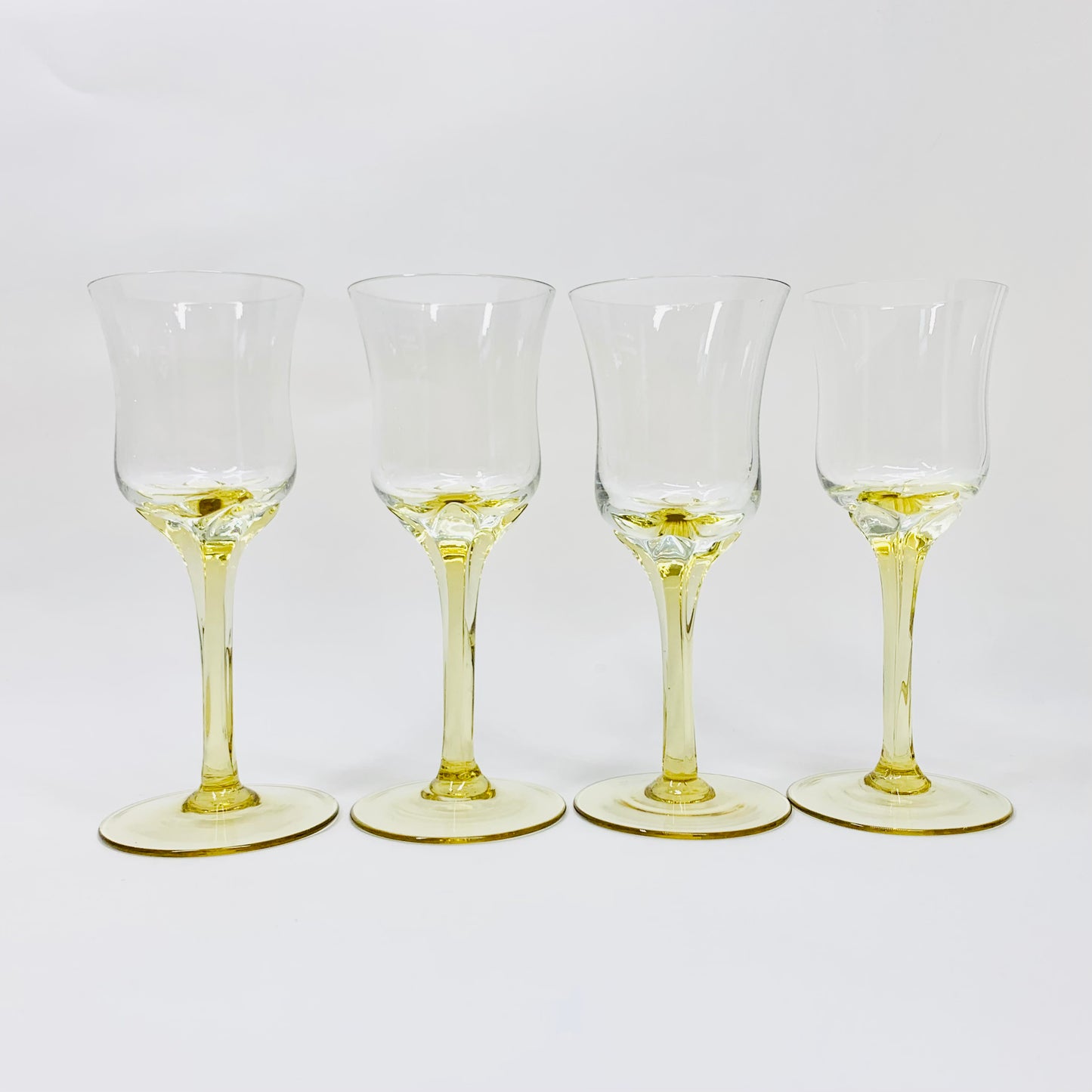 Rare Midcentury Bohemian amber flower twist liqueur glasses