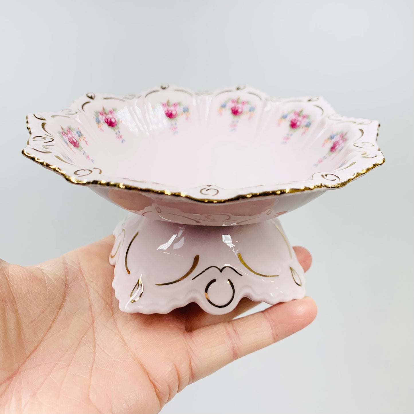 Hand painted pink porcelain nuts bowl