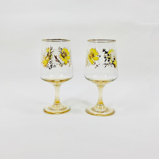 Midcentury hand painted wine glasses with gold gilding