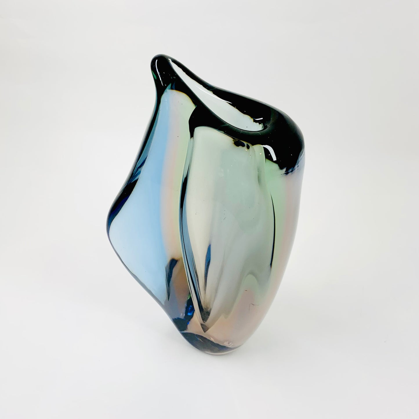 Extremely rare Midcentury Czech Skrdlovice abstract blue purple harlequin sommerso glass vase