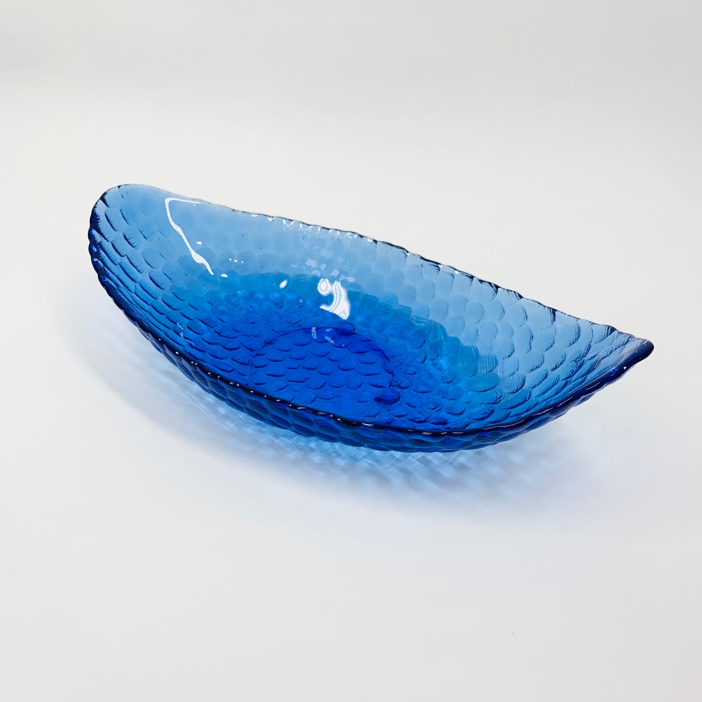 Midcentury fish scales textured cobalt blue boat bowl