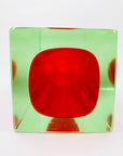 Large MCM red cased green Murano sommerso glass block vase by Mandruzatto